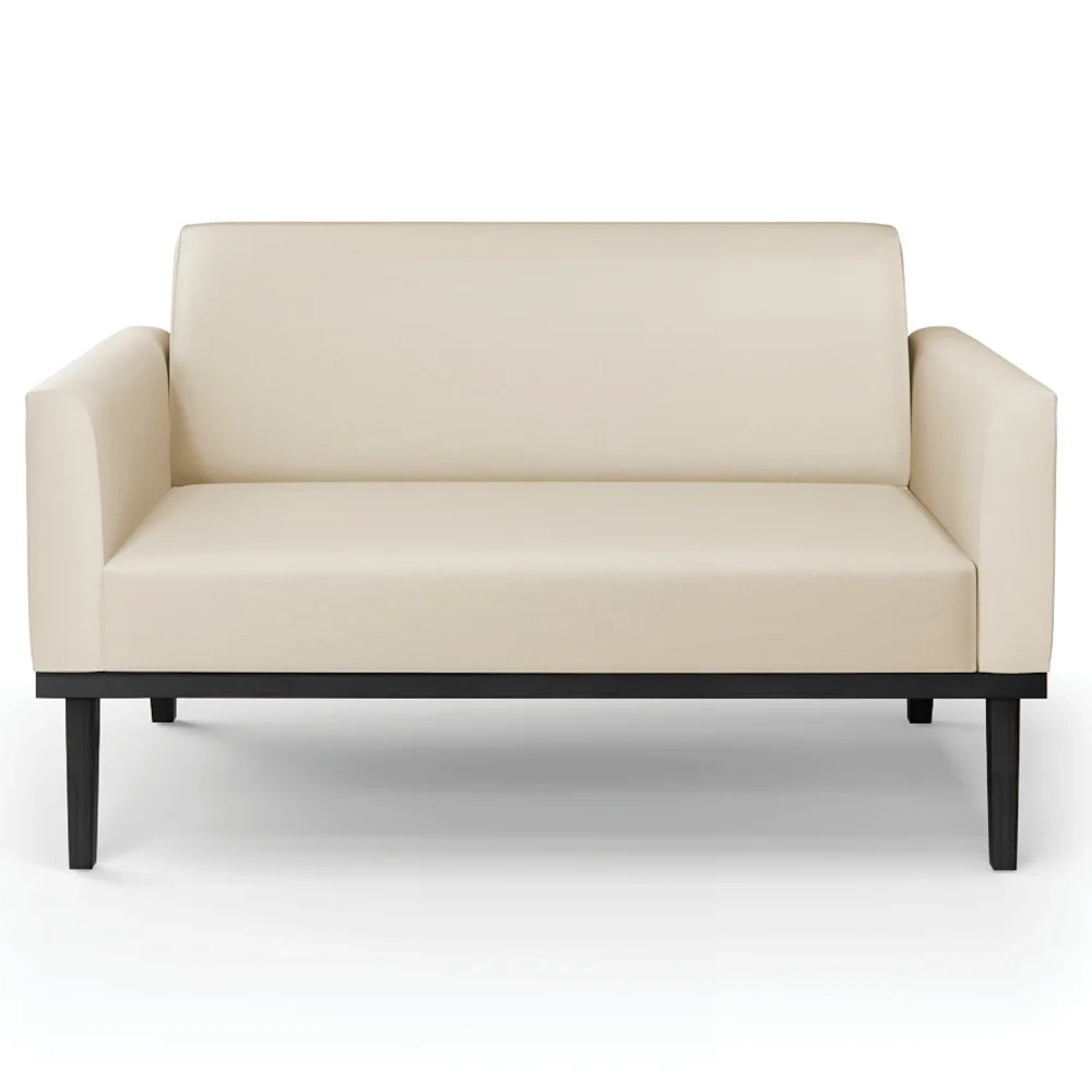 Sofá Namoradeira e 1 Poltrona Base Madeira Preto Maressa Sintético Bege - Ibiza