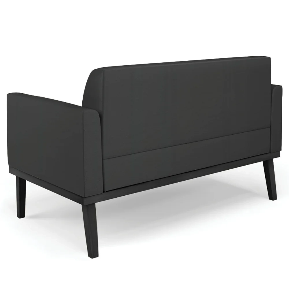 Sofá Namoradeira e 1 Poltrona Base Madeira Preto Maressa Sintético Preto - Ibiza