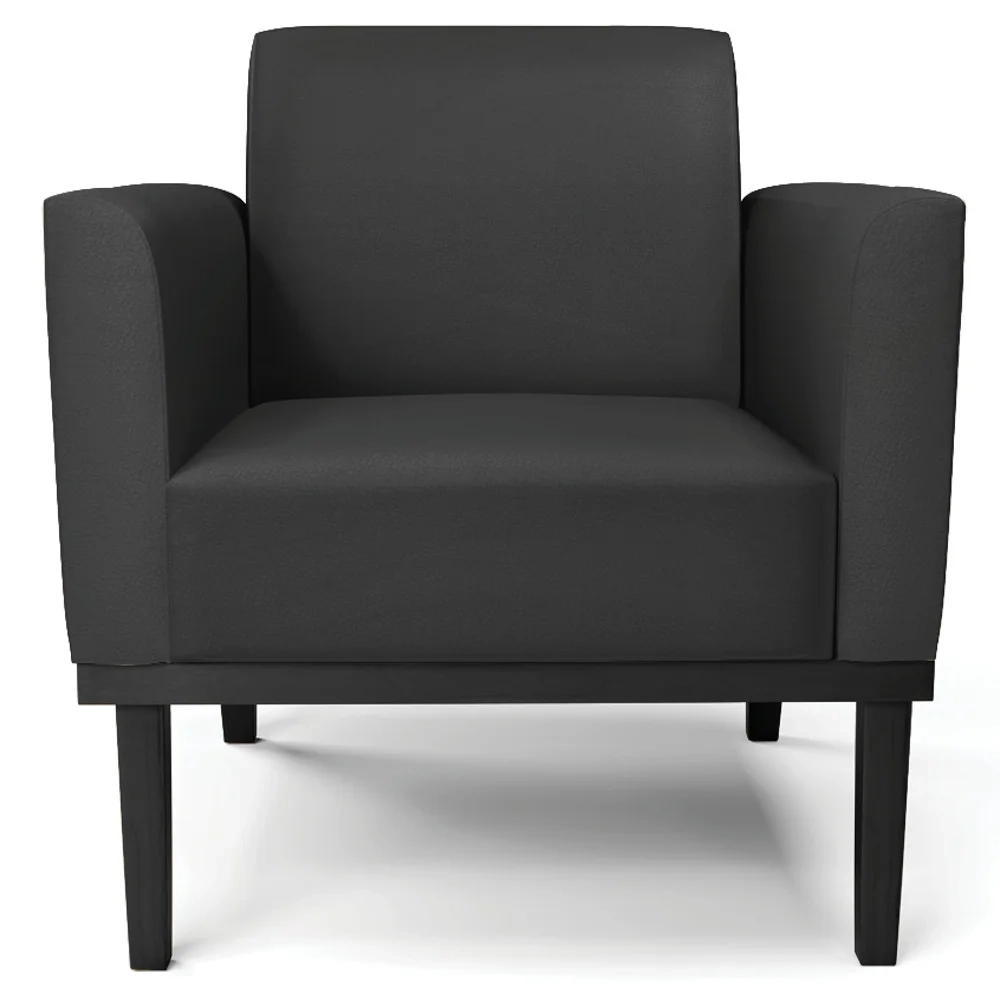 Sofá Namoradeira e 1 Poltrona Base Madeira Preto Maressa Sintético Preto - Ibiza