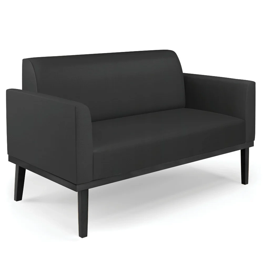 Sofá Namoradeira e 1 Poltrona Base Madeira Preto Maressa Sintético Preto - Ibiza