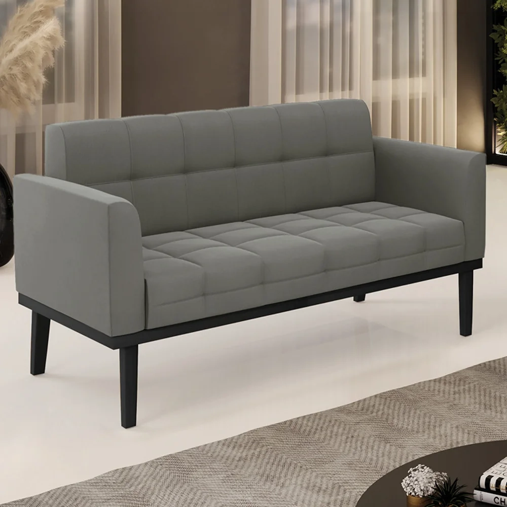 Sofá Namoradeira Base Madeira Preto Ana Suede Grafite - Ibiza