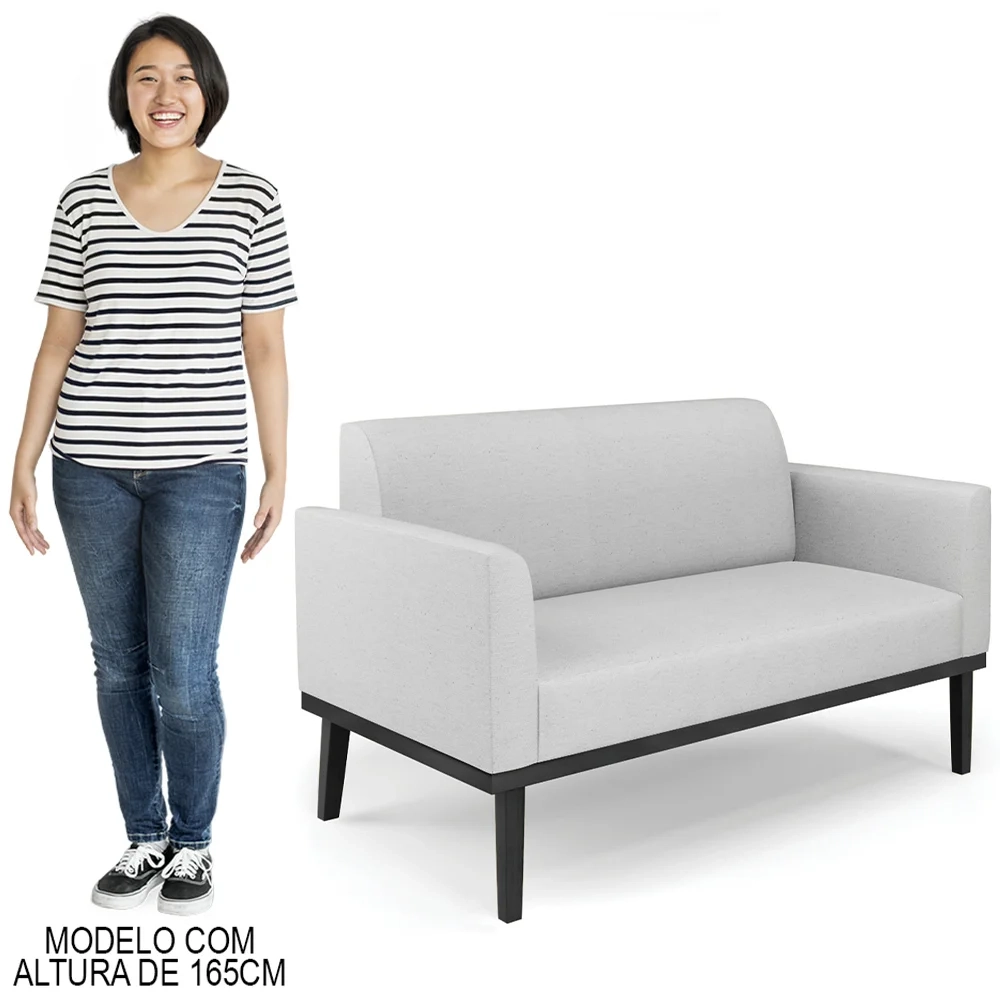 Sofá Namoradeira e 1 Poltrona Base Madeira Preto Maressa Linho Cinza - Ibiza