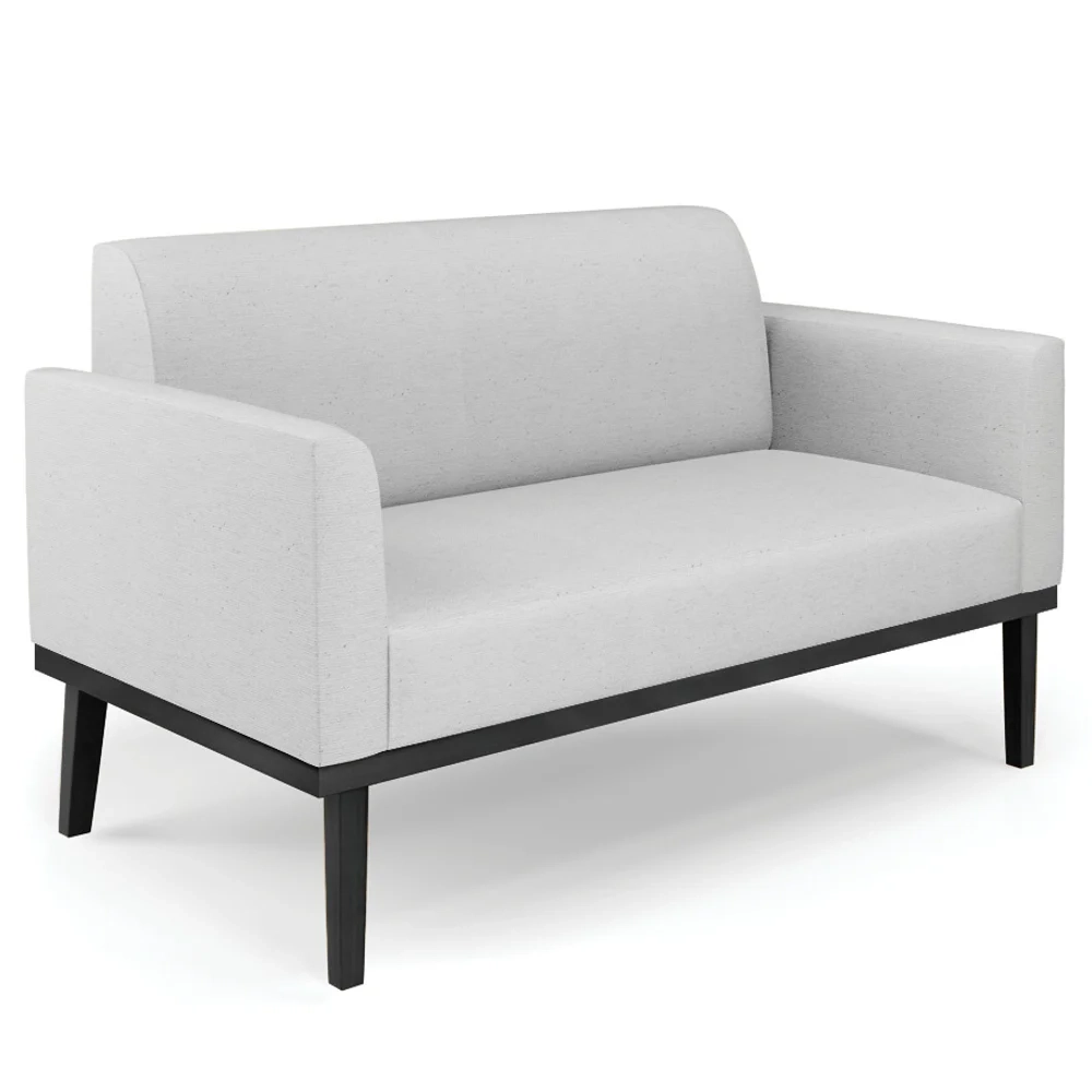 Sofá Namoradeira e 1 Poltrona Base Madeira Preto Maressa Linho Cinza - Ibiza