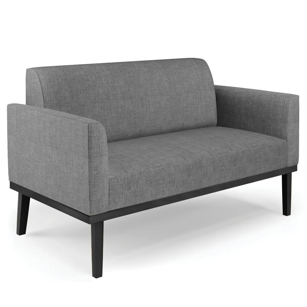 Sofá Namoradeira e 1 Poltrona Base Madeira Preto Maressa Linho Grafite - Ibiza