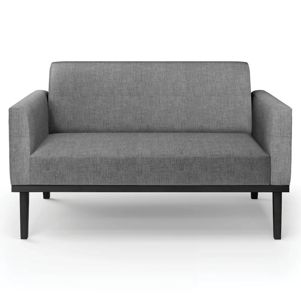 Sofá Namoradeira e 1 Poltrona Base Madeira Preto Maressa Linho Grafite - Ibiza