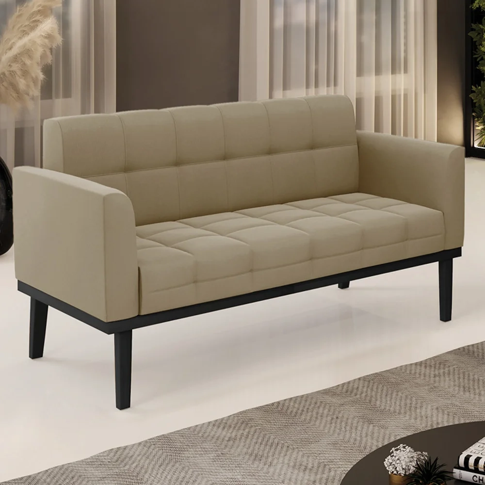 Sofá Namoradeira Base Madeira Preto Ana Suede Marrom RT - Ibiza