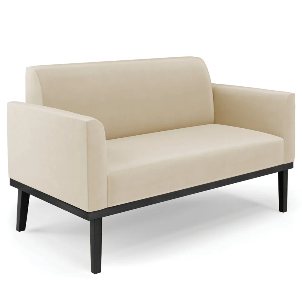 Sofá Namoradeira e 1 Poltrona Base Madeira Preto Maressa Suede Bege - Ibiza