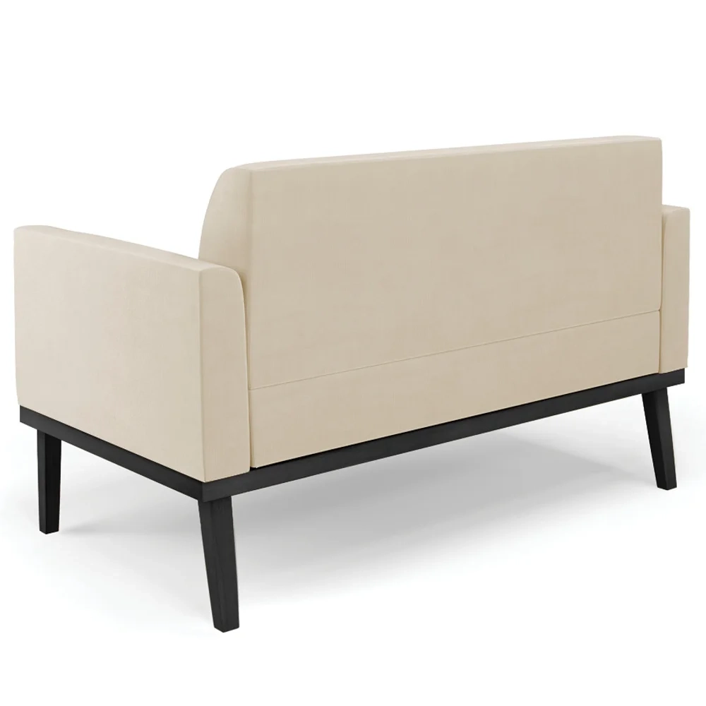 Sofá Namoradeira e 1 Poltrona Base Madeira Preto Maressa Suede Bege - Ibiza