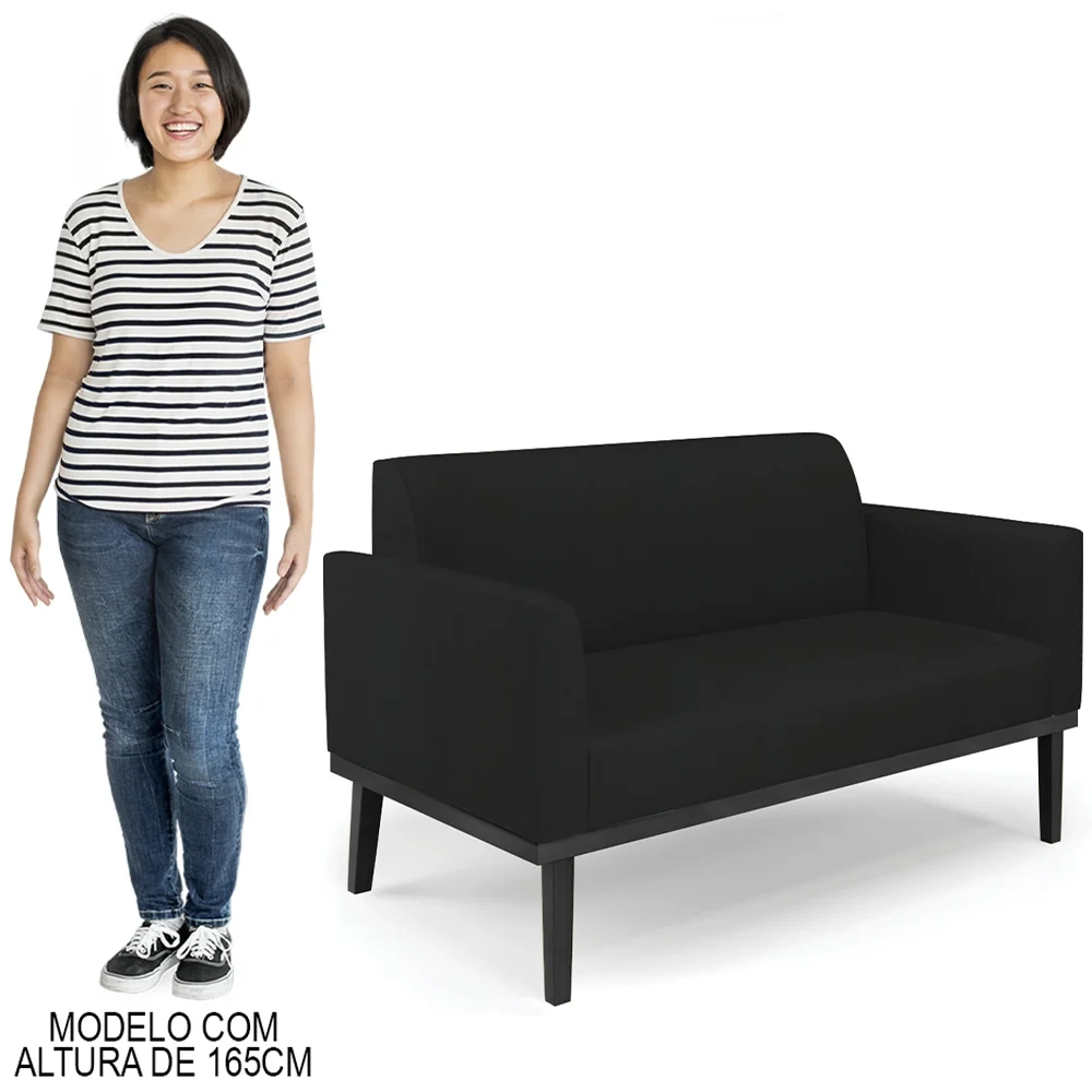 Sofá Namoradeira e 1 Poltrona Base Madeira Preto Maressa Linho Preto - Ibiza