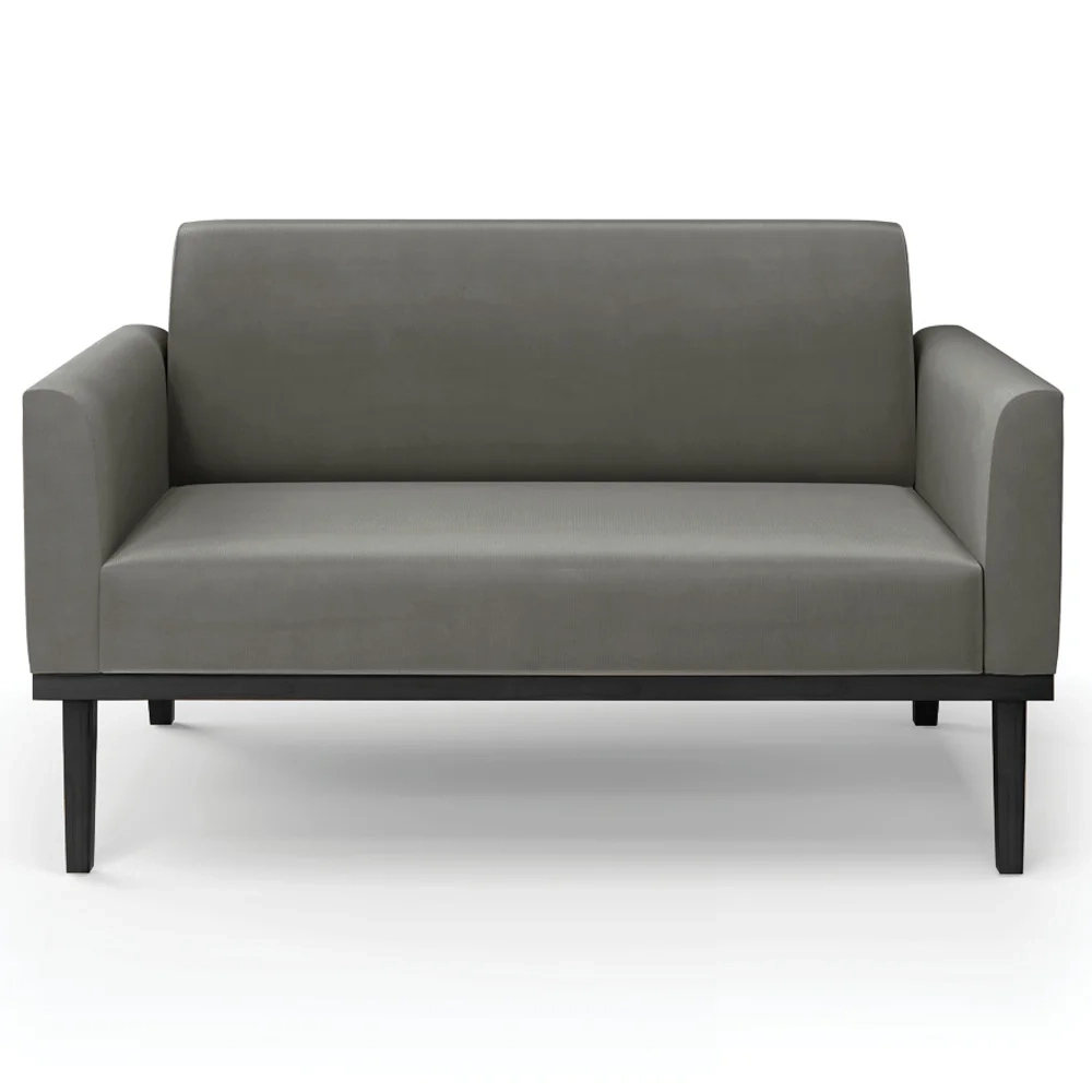 Sofá Namoradeira e 1 Poltrona Base Madeira Preto Maressa Suede Grafite - Ibiza