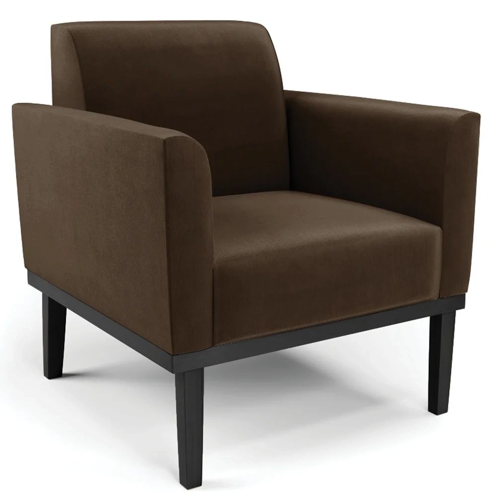 Sofá Namoradeira e 1 Poltrona Base Madeira Preto Maressa Suede Marrom - Ibiza