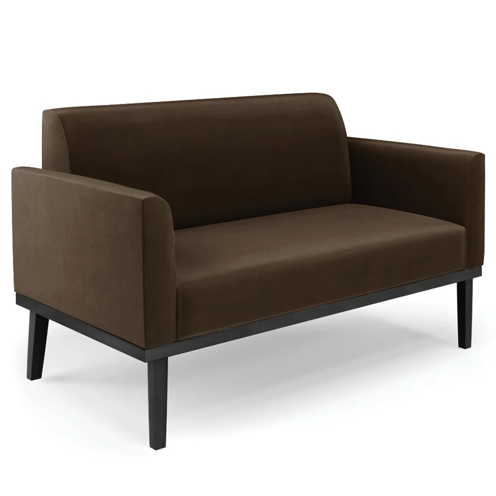 Sofá Namoradeira e 1 Poltrona Base Madeira Preto Maressa Suede Marrom - Ibiza