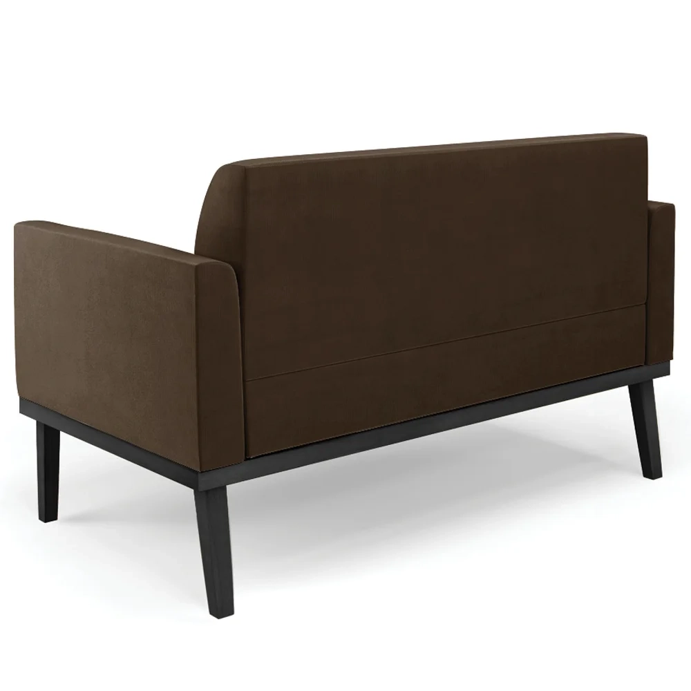 Sofá Namoradeira e 1 Poltrona Base Madeira Preto Maressa Suede Marrom - Ibiza