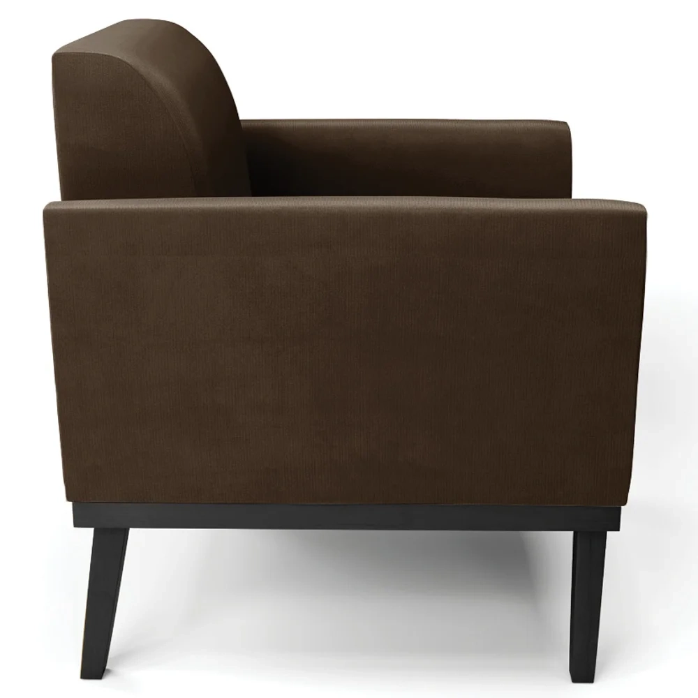 Sofá Namoradeira e 1 Poltrona Base Madeira Preto Maressa Suede Marrom - Ibiza