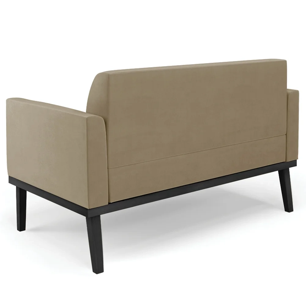 Sofá Namoradeira e 1 Poltrona Base Madeira Preto Maressa Suede Marrom RT - Ibiza