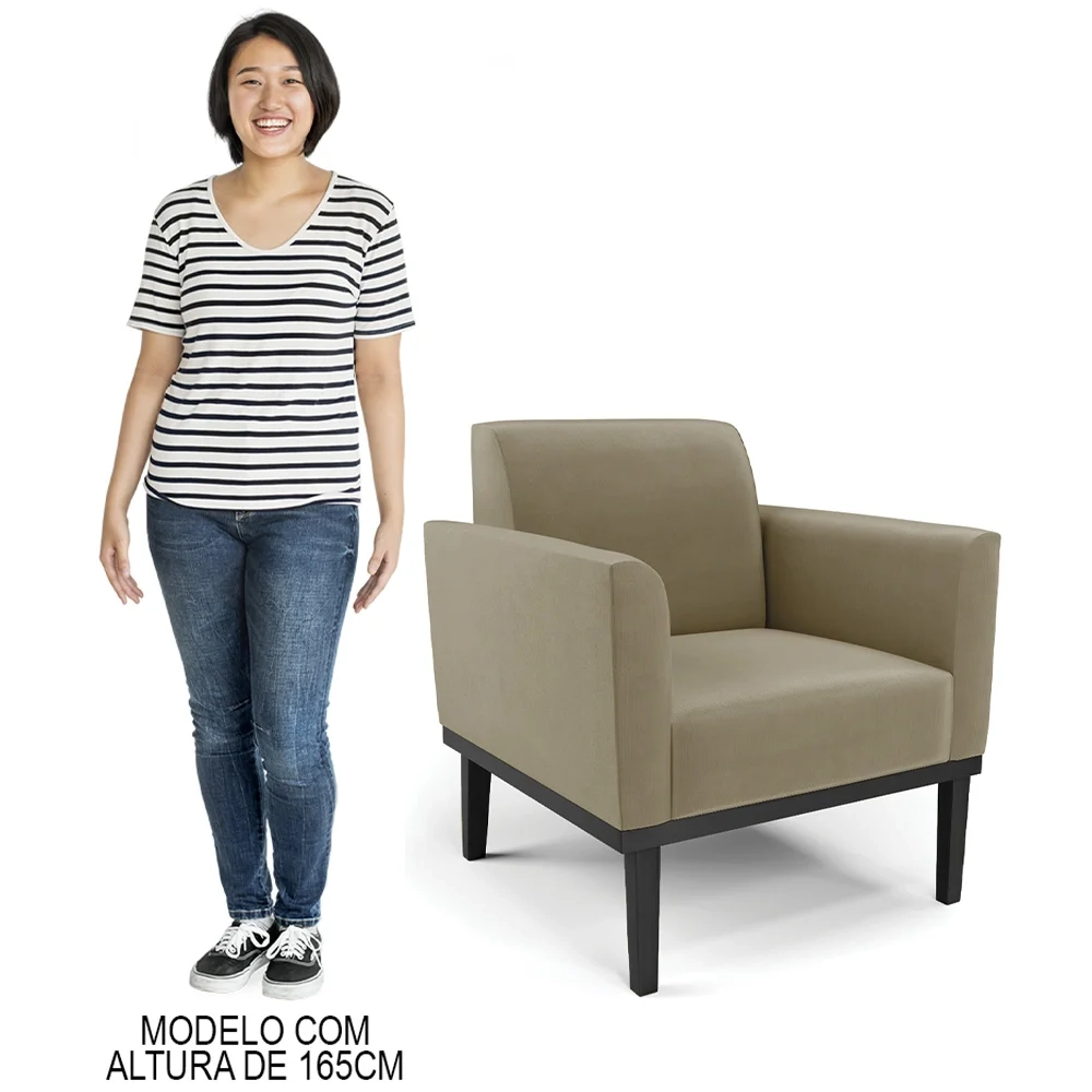 Sofá Namoradeira e 1 Poltrona Base Madeira Preto Maressa Suede Marrom RT - Ibiza