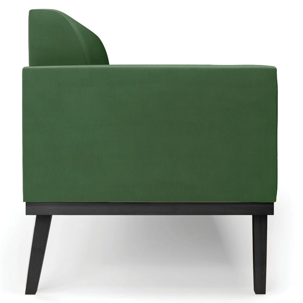 Sofá Namoradeira e 1 Poltrona Base Madeira Preto Maressa Suede Verde - Ibiza