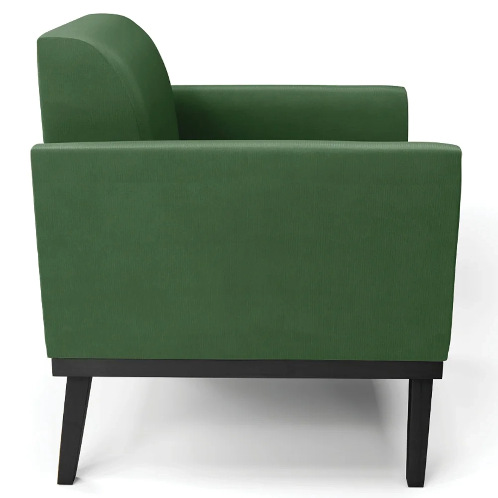 Sofá Namoradeira e 1 Poltrona Base Madeira Preto Maressa Suede Verde - Ibiza