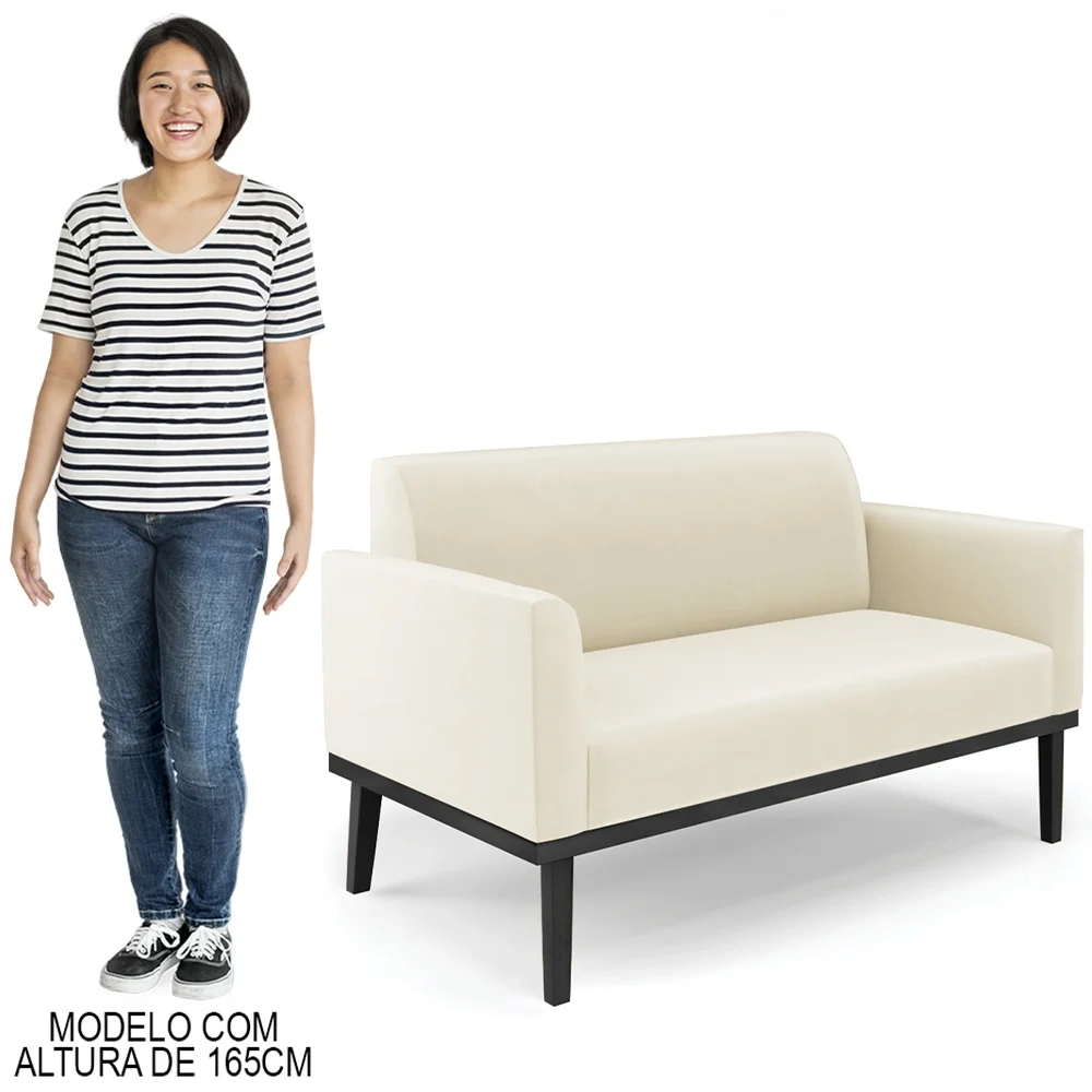 Sofá Namoradeira e 1 Poltrona Base Madeira Preto Maressa Veludo Bege - Ibiza