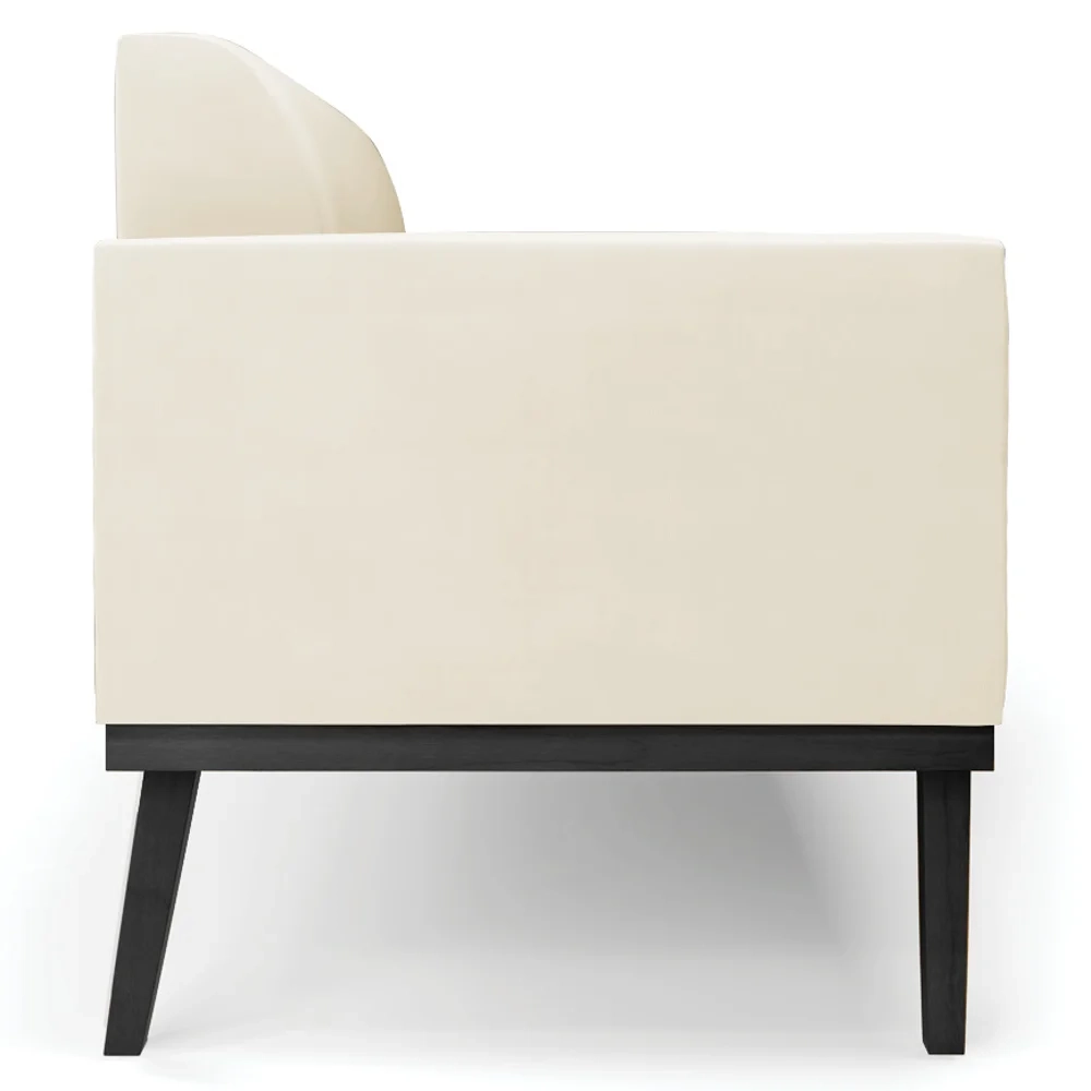 Sofá Namoradeira e 1 Poltrona Base Madeira Preto Maressa Veludo Bege - Ibiza