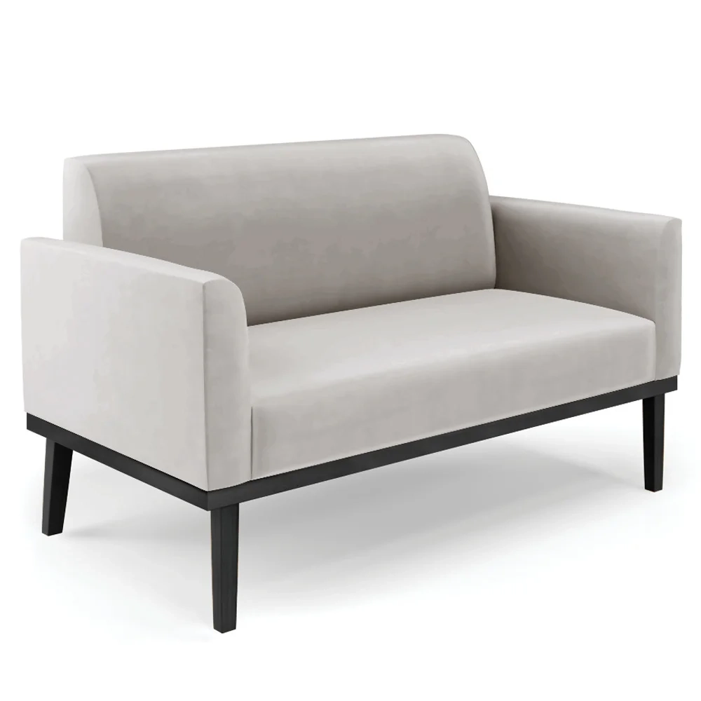 Sofá Namoradeira e 1 Poltrona Base Madeira Preto Maressa Veludo Cinza - Ibiza