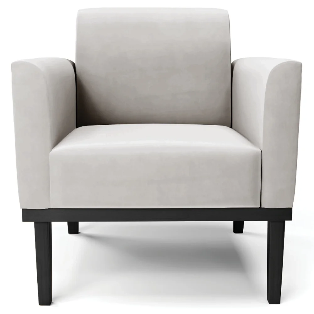 Sofá Namoradeira e 1 Poltrona Base Madeira Preto Maressa Veludo Cinza - Ibiza