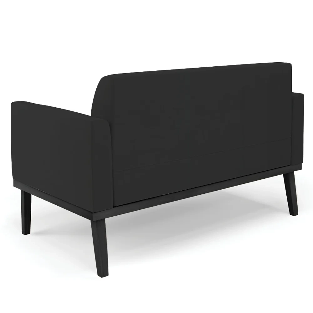 Sofá Namoradeira e 1 Poltrona Base Madeira Preto Maressa Veludo Preto - Ibiza