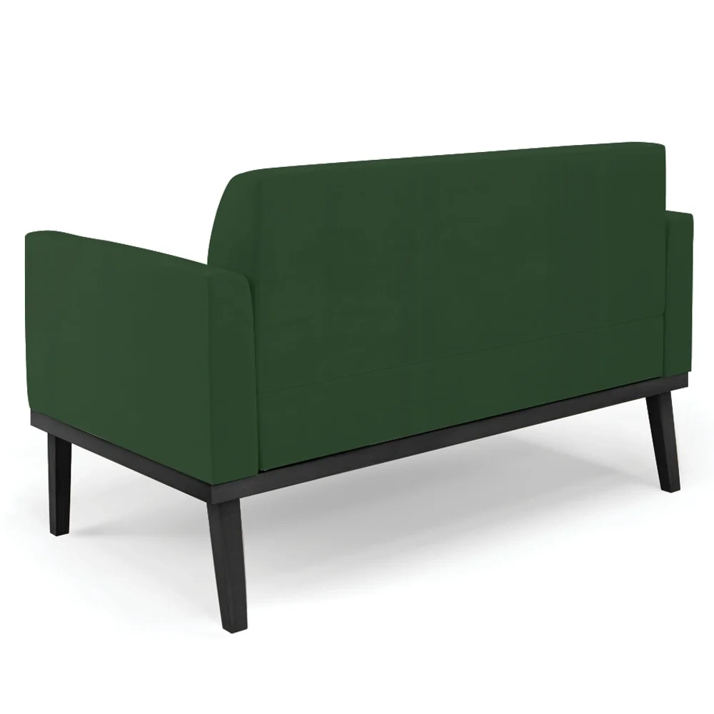 Sofá Namoradeira e 1 Poltrona Base Madeira Preto Maressa Veludo Verde - Ibiza
