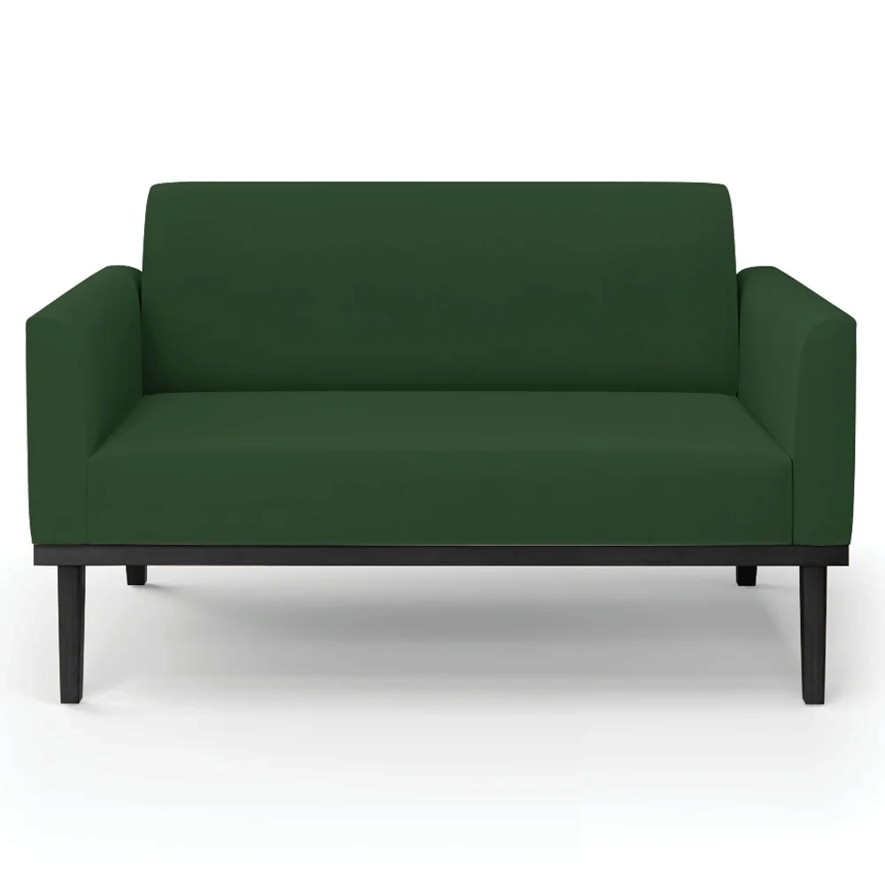 Sofá Namoradeira e 1 Poltrona Base Madeira Preto Maressa Veludo Verde - Ibiza