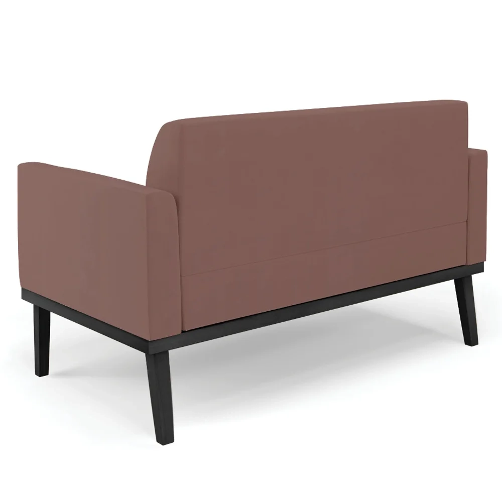 Sofá Namoradeira e 1 Poltrona Base Madeira Preto Maressa Veludo Rosê - Ibiza