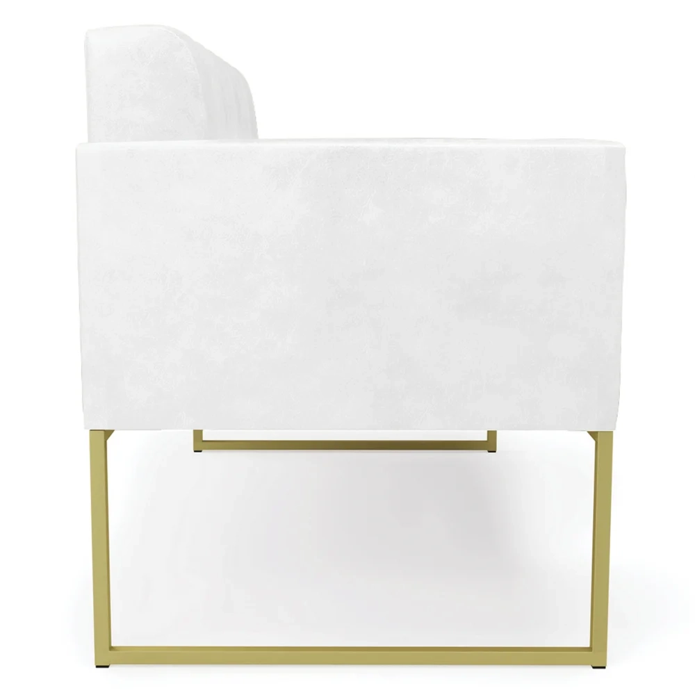 Sofá Namoradeira e 1 Poltrona Base Industrial Dourado Ana Sintético PU Branco - Ibiza