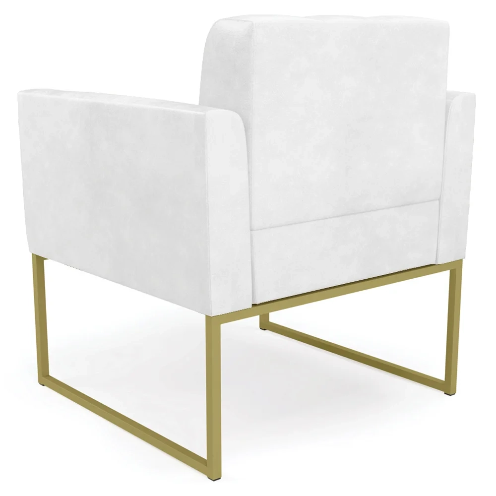Sofá Namoradeira e 1 Poltrona Base Industrial Dourado Ana Sintético PU Branco - Ibiza