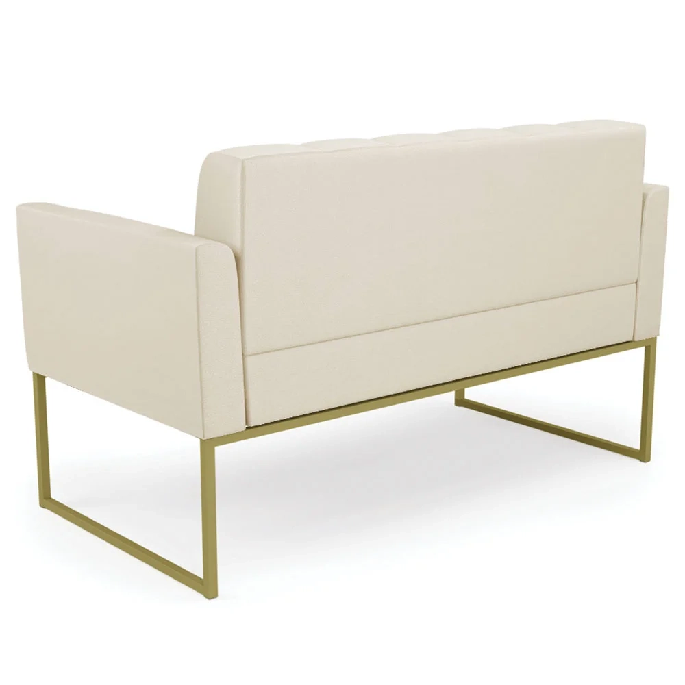 Sofá Namoradeira e 1 Poltrona Base Industrial Dourado Ana Sintético Bege - Ibiza