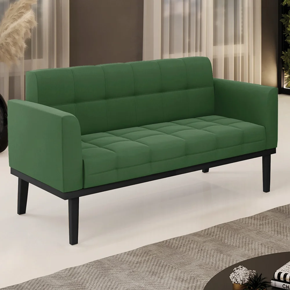 Sofá Namoradeira Base Madeira Preto Ana Suede Verde - Ibiza