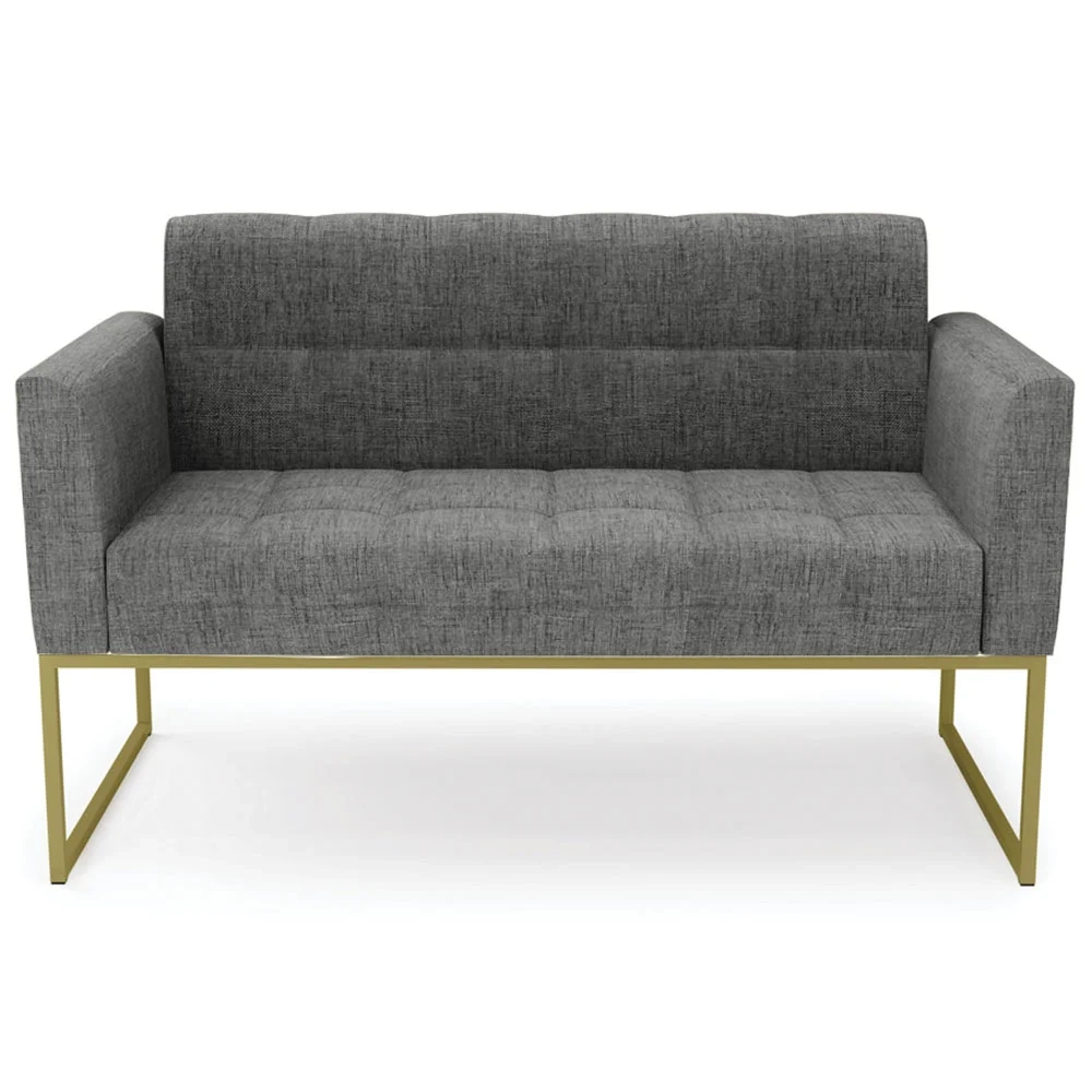 Sofá Namoradeira e 1 Poltrona Base Industrial Dourado Ana Linho Grafite - Ibiza