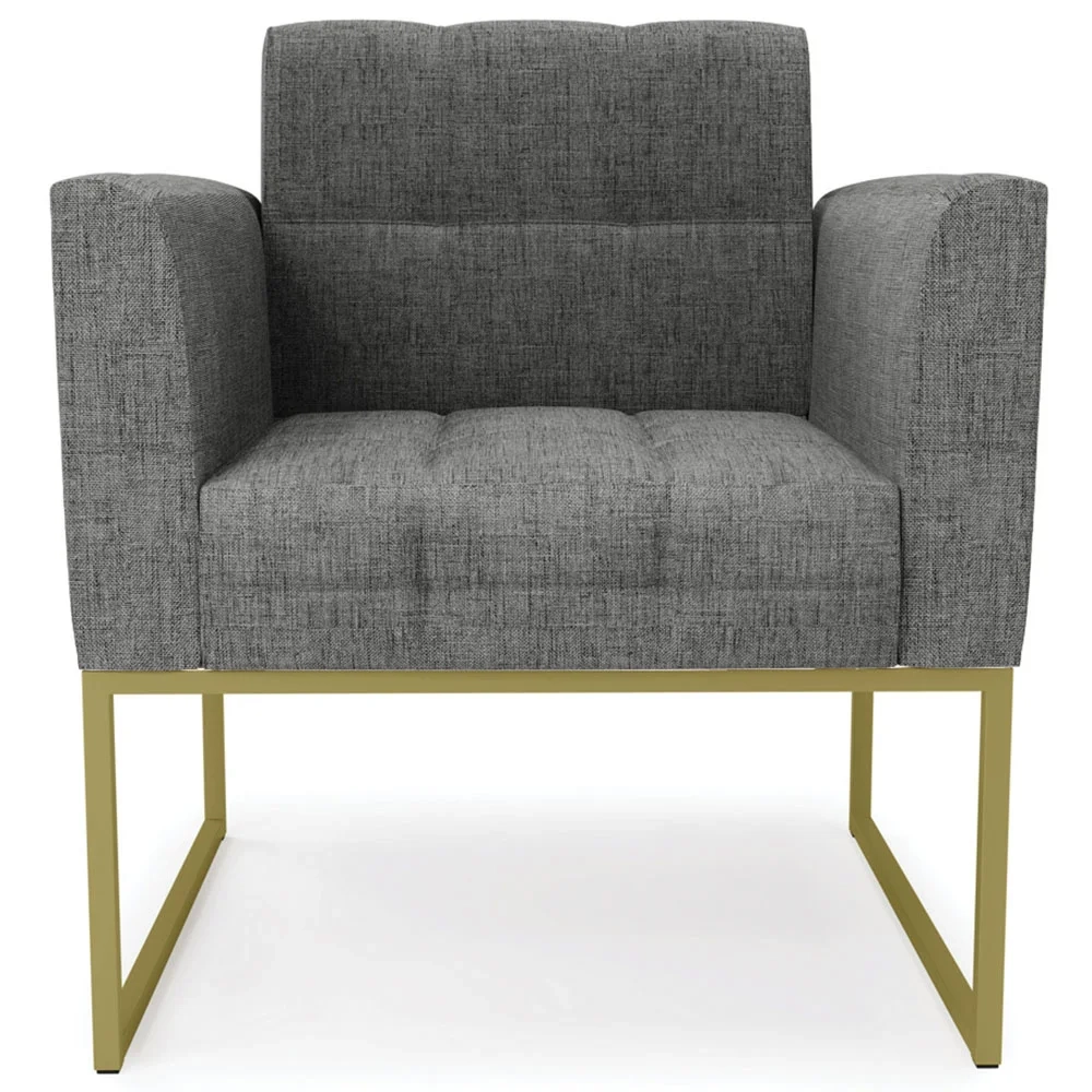 Sofá Namoradeira e 1 Poltrona Base Industrial Dourado Ana Linho Grafite - Ibiza