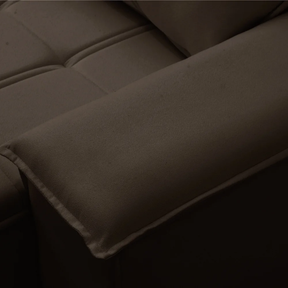 Sofá Retrátil 3 Lugares com Porta Copo 210cm Malta F05 Veludo Marrom Escuro - Mpozenato