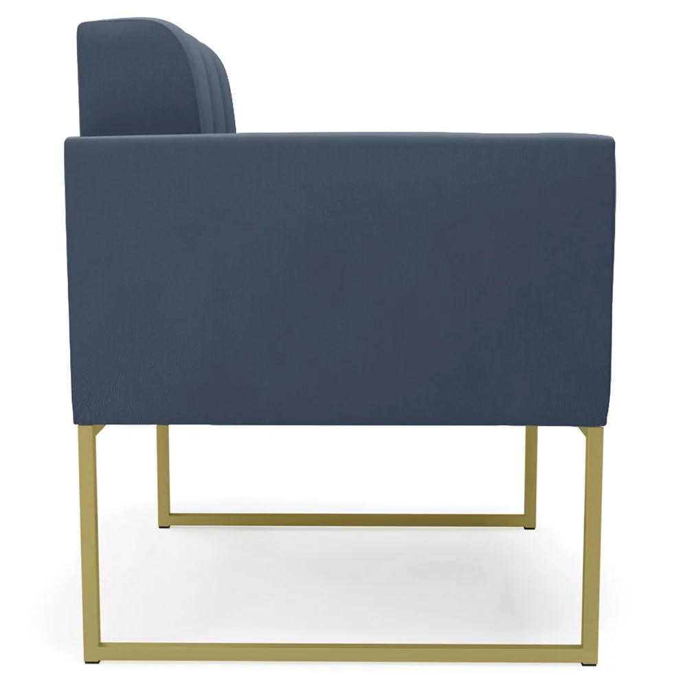 Sofá Namoradeira e 1 Poltrona Base Industrial Dourado Ana Suede Azul Marinho - Ibiza