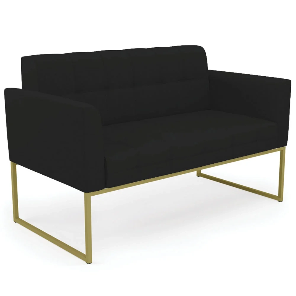 Sofá Namoradeira e 1 Poltrona Base Industrial Dourado Ana Linho Preto - Ibiza