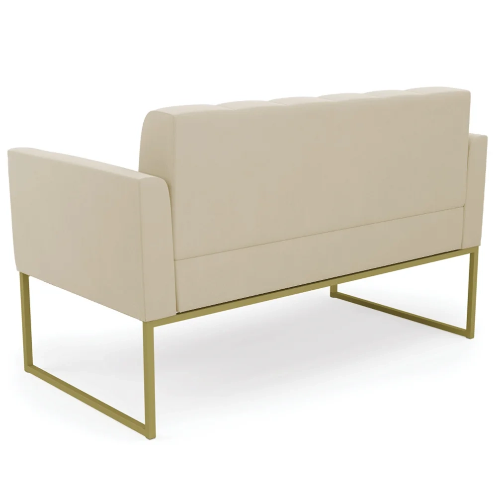 Sofá Namoradeira e 1 Poltrona Base Industrial Dourado Ana Suede Bege - Ibiza