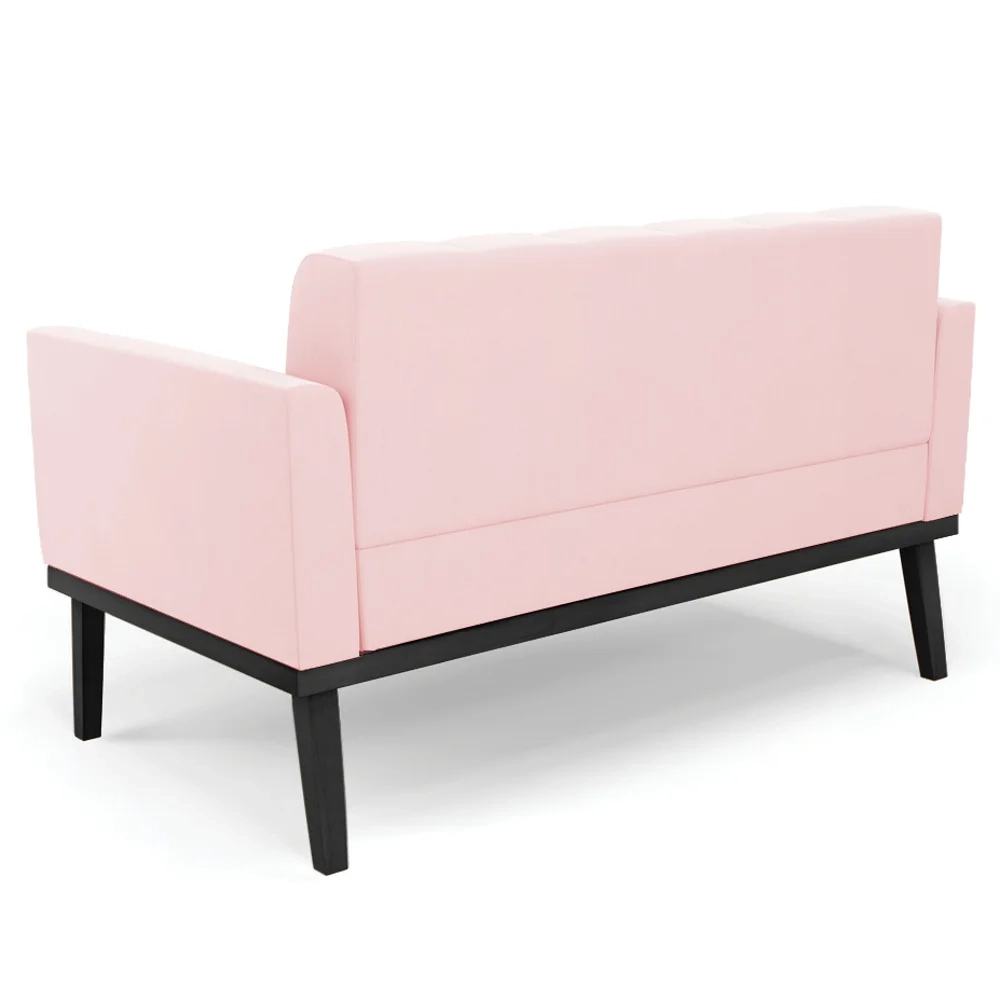 Sofá Namoradeira Base Madeira Preto Ana Suede Rosa Bebê - Ibiza
