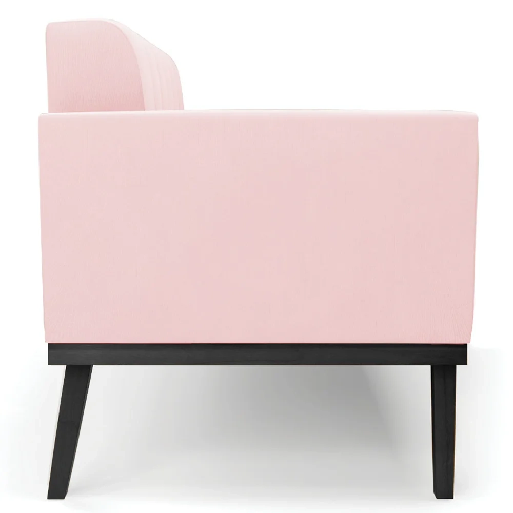 Sofá Namoradeira Base Madeira Preto Ana Suede Rosa Bebê - Ibiza