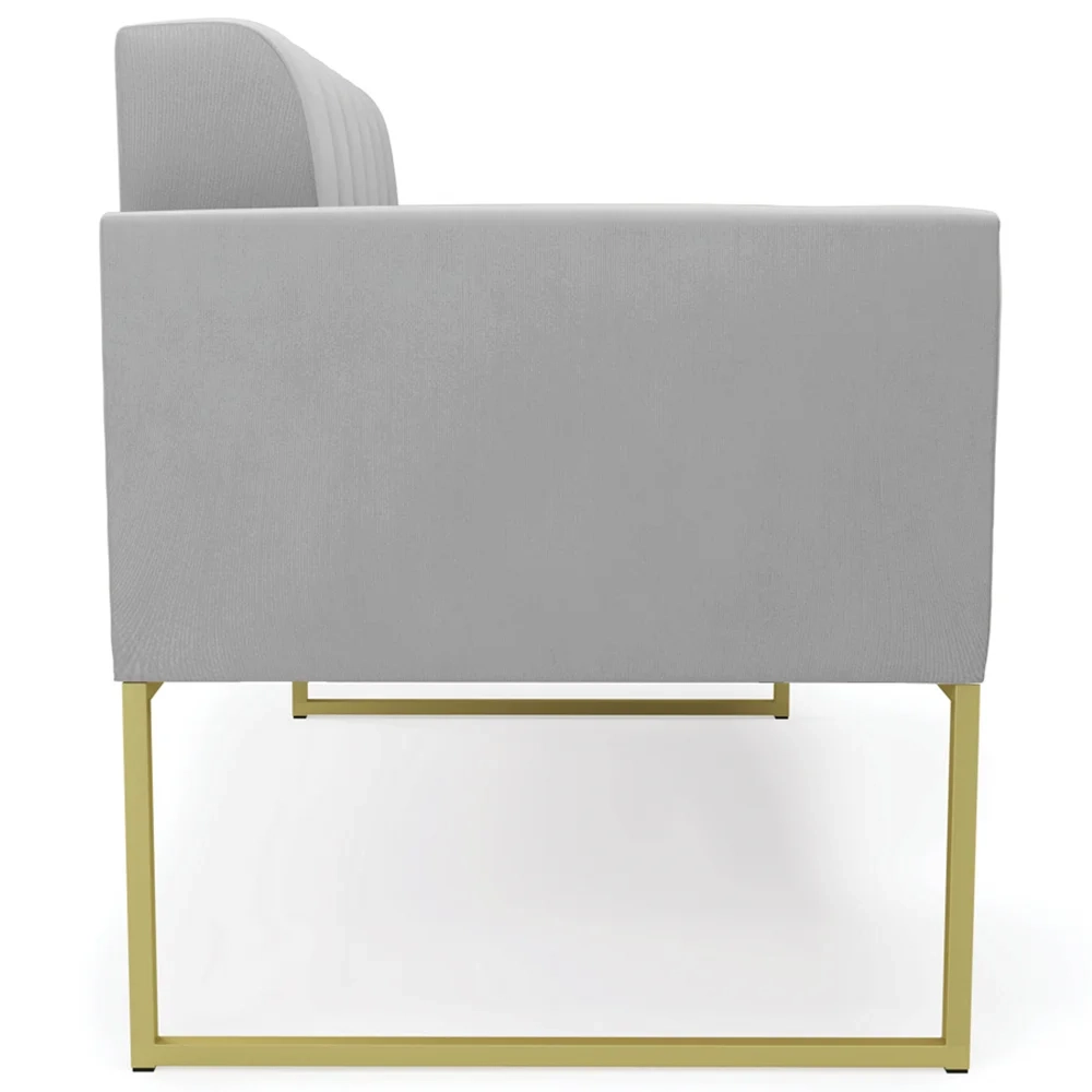 Sofá Namoradeira e 1 Poltrona Base Industrial Dourado Ana Suede Cinza - Ibiza