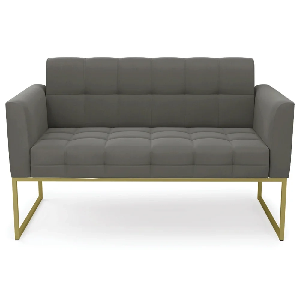 Sofá Namoradeira e 1 Poltrona Base Industrial Dourado Ana Suede Grafite - Ibiza