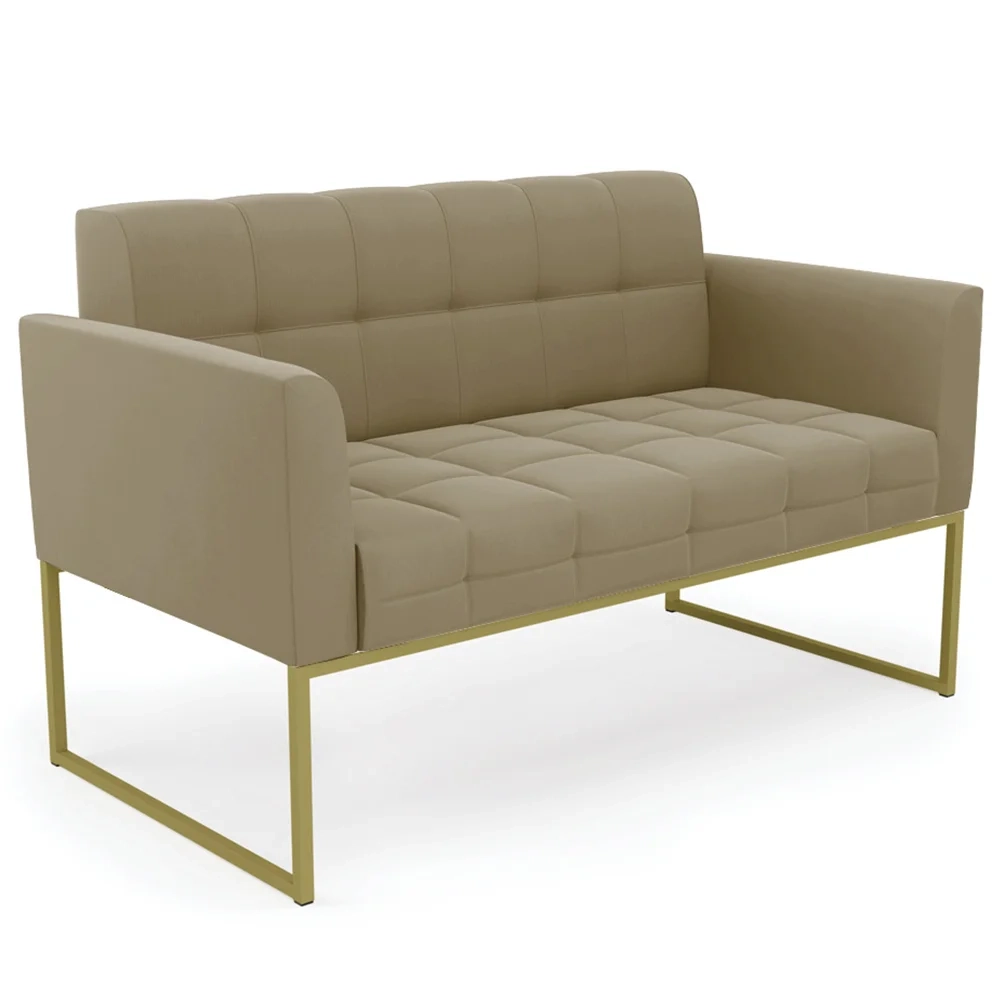 Sofá Namoradeira e 1 Poltrona Base Industrial Dourado Ana Suede Marrom RT - Ibiza