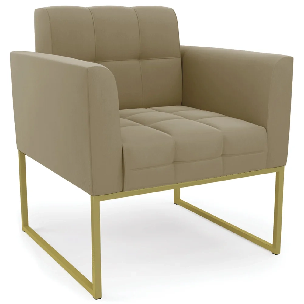 Sofá Namoradeira e 1 Poltrona Base Industrial Dourado Ana Suede Marrom RT - Ibiza