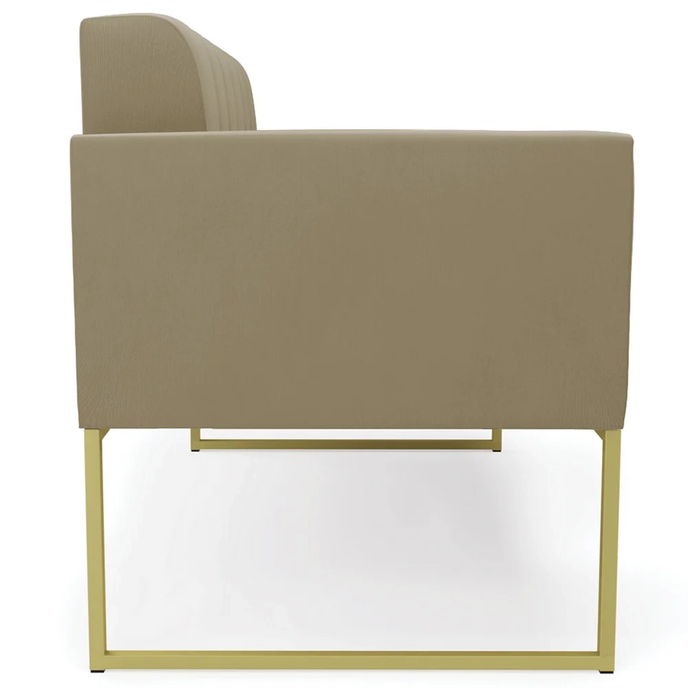 Sofá Namoradeira e 1 Poltrona Base Industrial Dourado Ana Suede Marrom RT - Ibiza