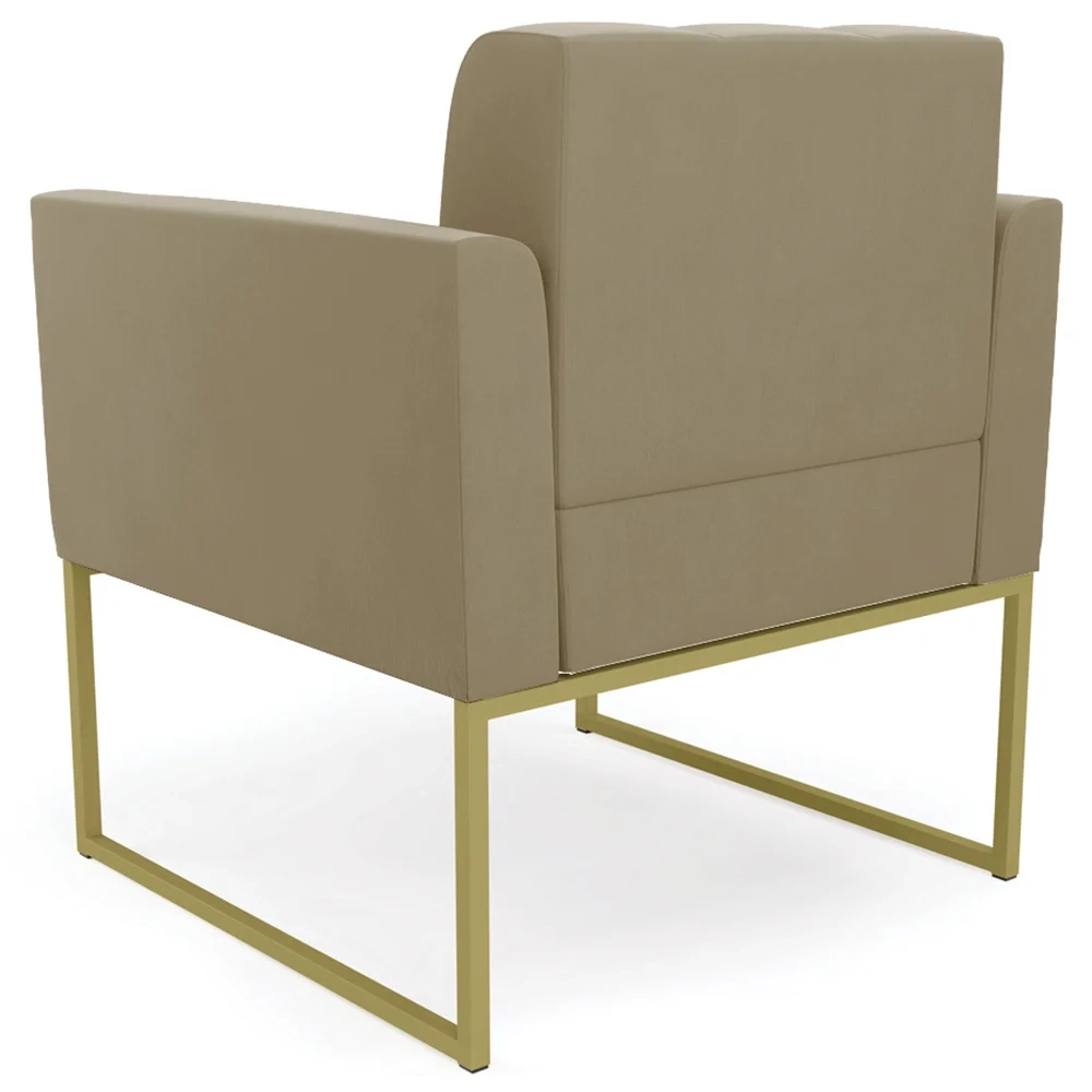 Sofá Namoradeira e 1 Poltrona Base Industrial Dourado Ana Suede Marrom RT - Ibiza