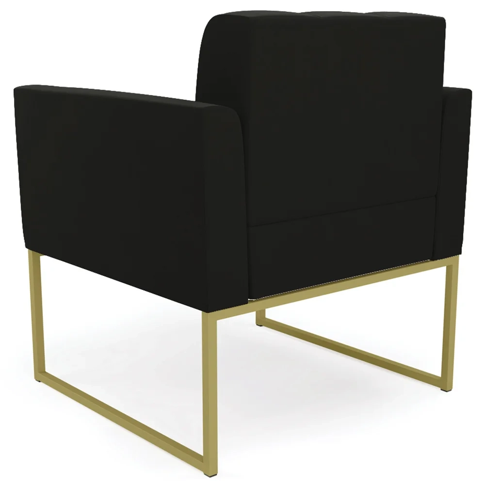 Sofá Namoradeira e 1 Poltrona Base Industrial Dourado Ana Suede Preto - Ibiza