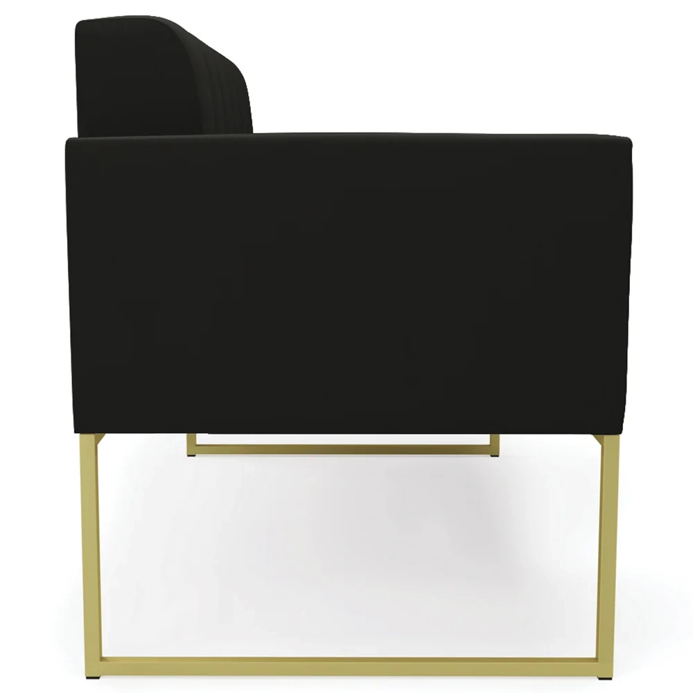 Sofá Namoradeira e 1 Poltrona Base Industrial Dourado Ana Suede Preto - Ibiza